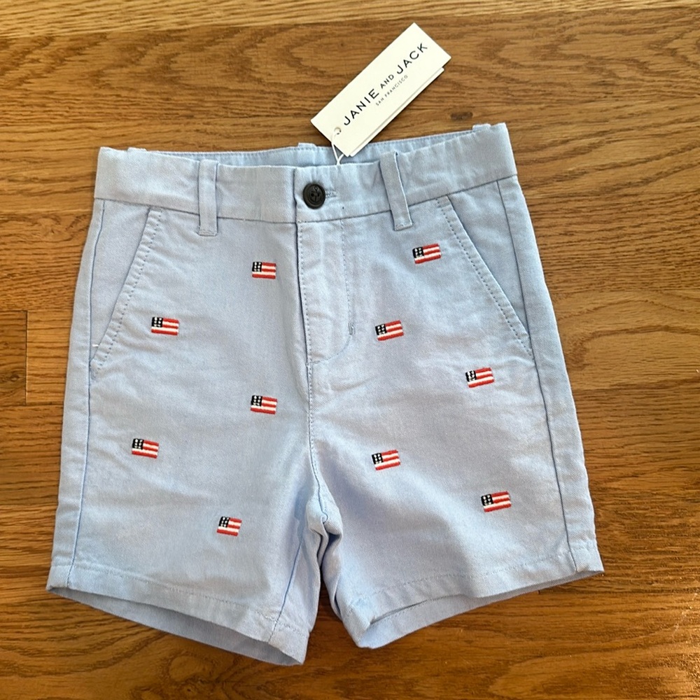 Janie and Jack NEW Embroidered Flag Oxford Short